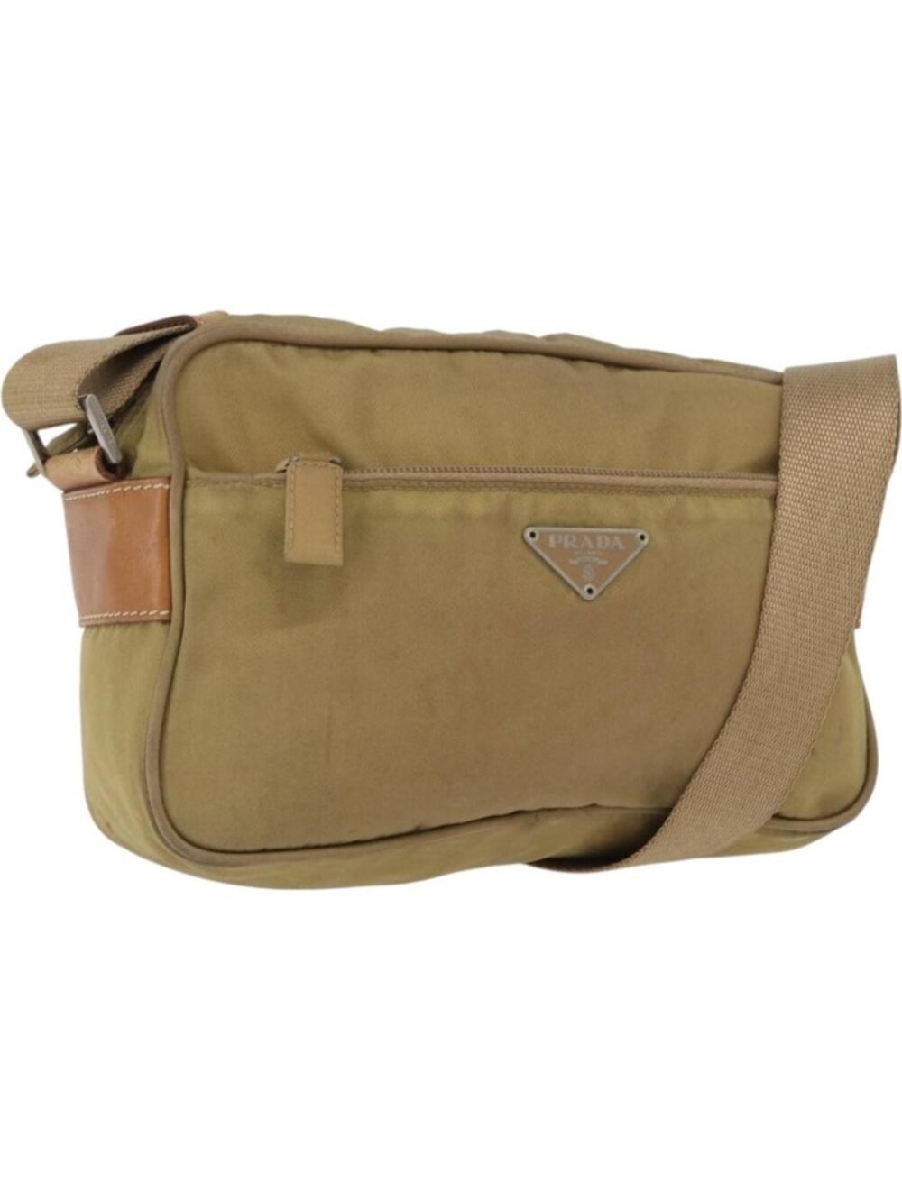 PRADA Shoulder Bag Nylon Beige Silver